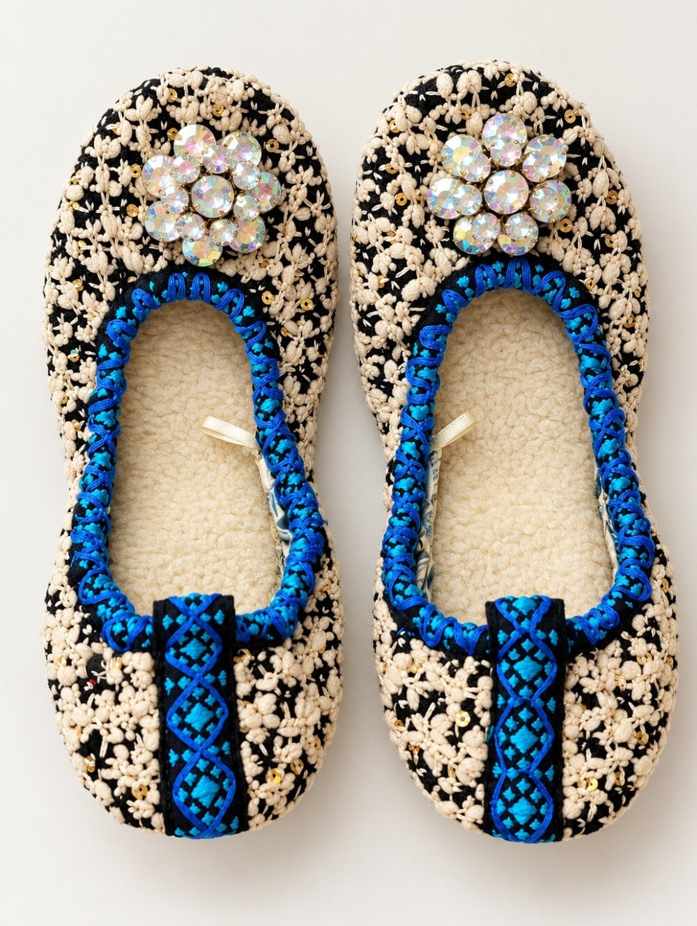 Anthropologie Locust Embellished Tweed Rhinestone Ballet Slippers Size 8
